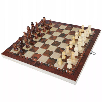 DREVINIAI ŠACHMAI, ŠAŠKĖS, NARDAI, ŽAIDIMAS 3-VIENAME, KLASIKINIS STALO ŽAIDIMAS, DIDELI 34 CM