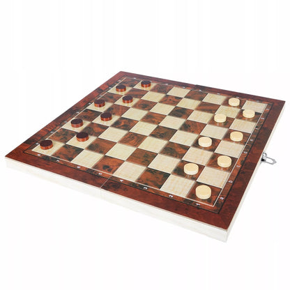 DREVINIAI ŠACHMAI, ŠAŠKĖS, NARDAI, ŽAIDIMAS 3-VIENAME, KLASIKINIS STALO ŽAIDIMAS, DIDELI 34 CM
