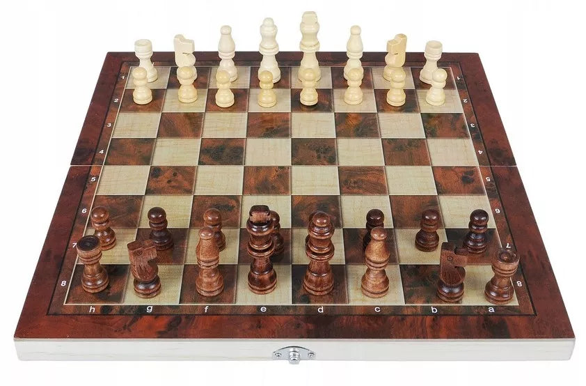 DREVINIAI ŠACHMAI, ŠAŠKĖS, NARDAI, ŽAIDIMAS 3-VIENAME, KLASIKINIS STALO ŽAIDIMAS, DIDELI 34 CM