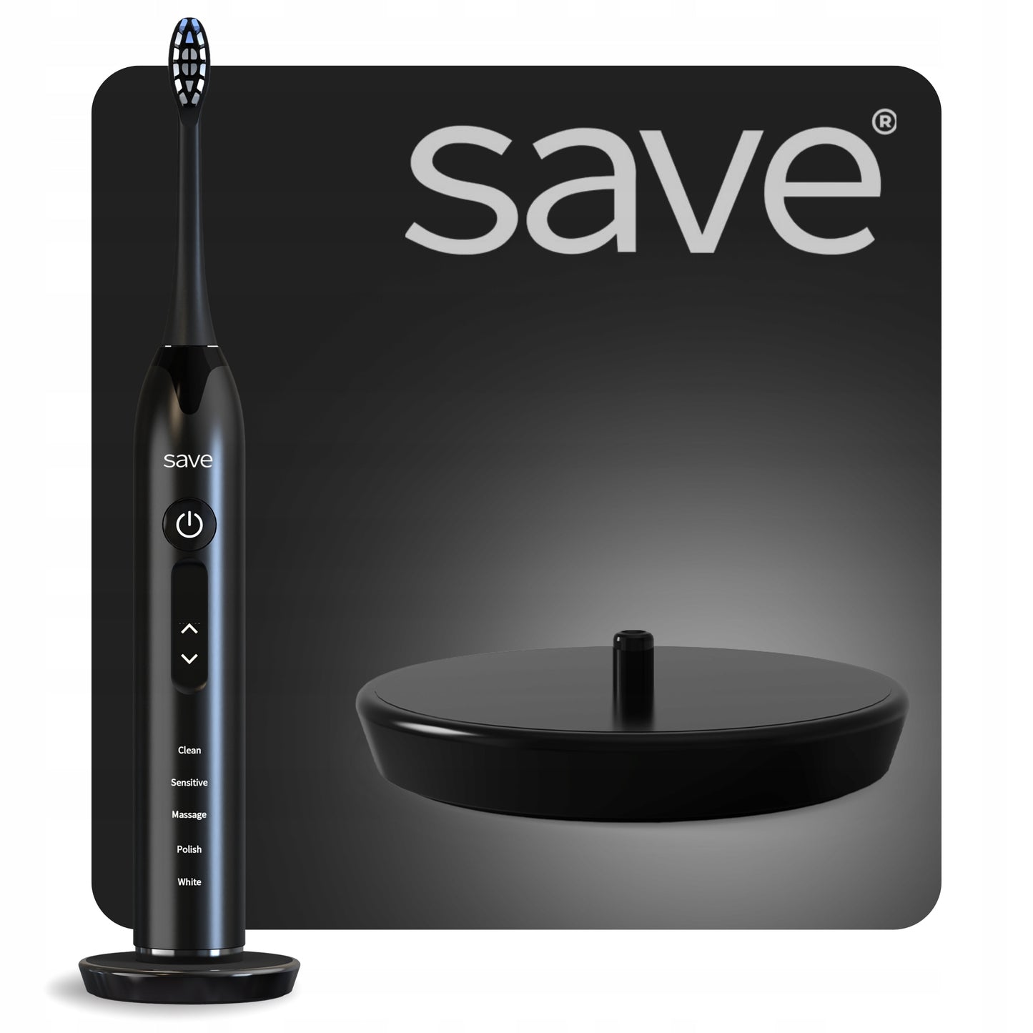 Elektrinis sonic dantų šepetėlis, įkrovimo bazė + 6 antgaliai, dėklas