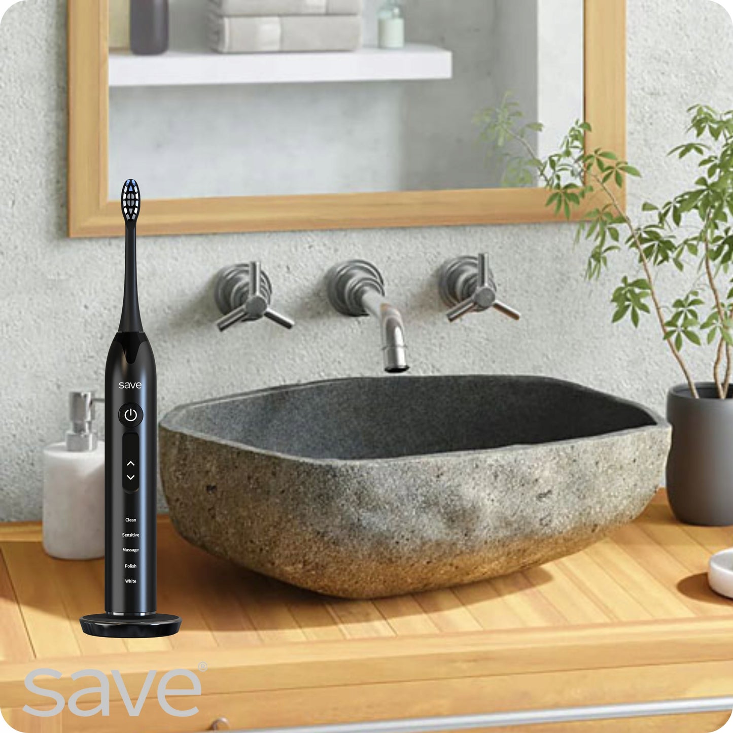 Elektrinis sonic dantų šepetėlis, įkrovimo bazė + 6 antgaliai, dėklas