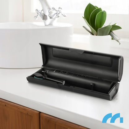 Elektrinis sonic dantų šepetėlis, atsparus vandeniui, su 6 antgaliais ir dėklu.