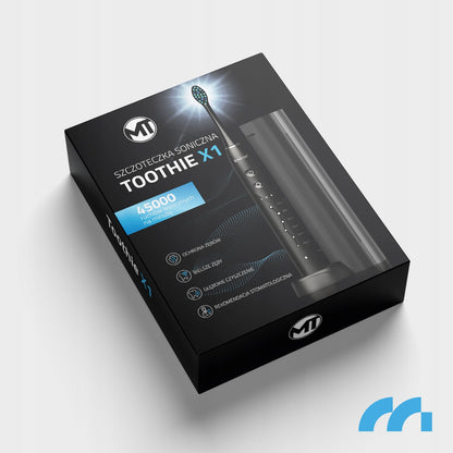 Elektrinis sonic dantų šepetėlis, atsparus vandeniui, su 6 antgaliais ir dėklu.