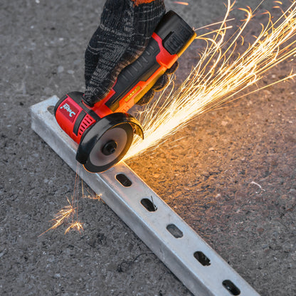 Mini Akumuliatorinis Kampinis Šlifuoklis su Bešepetėline Pavara, 2x Akumuliatoriai, 7x Šlifavimo Diskeliai