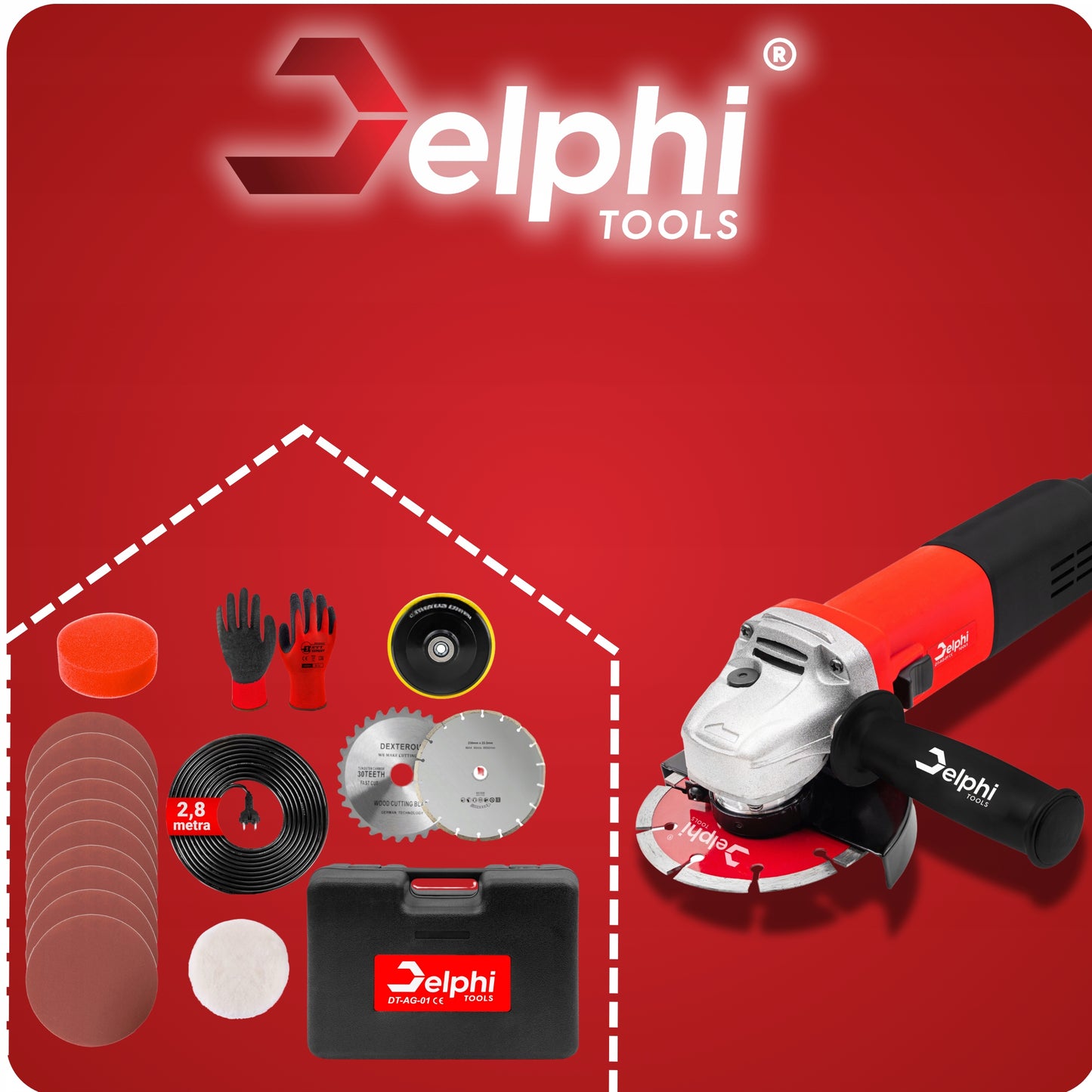 Kampinis šlifuoklis DIAX 1500W 125mm su reguliavimu + diskeliai