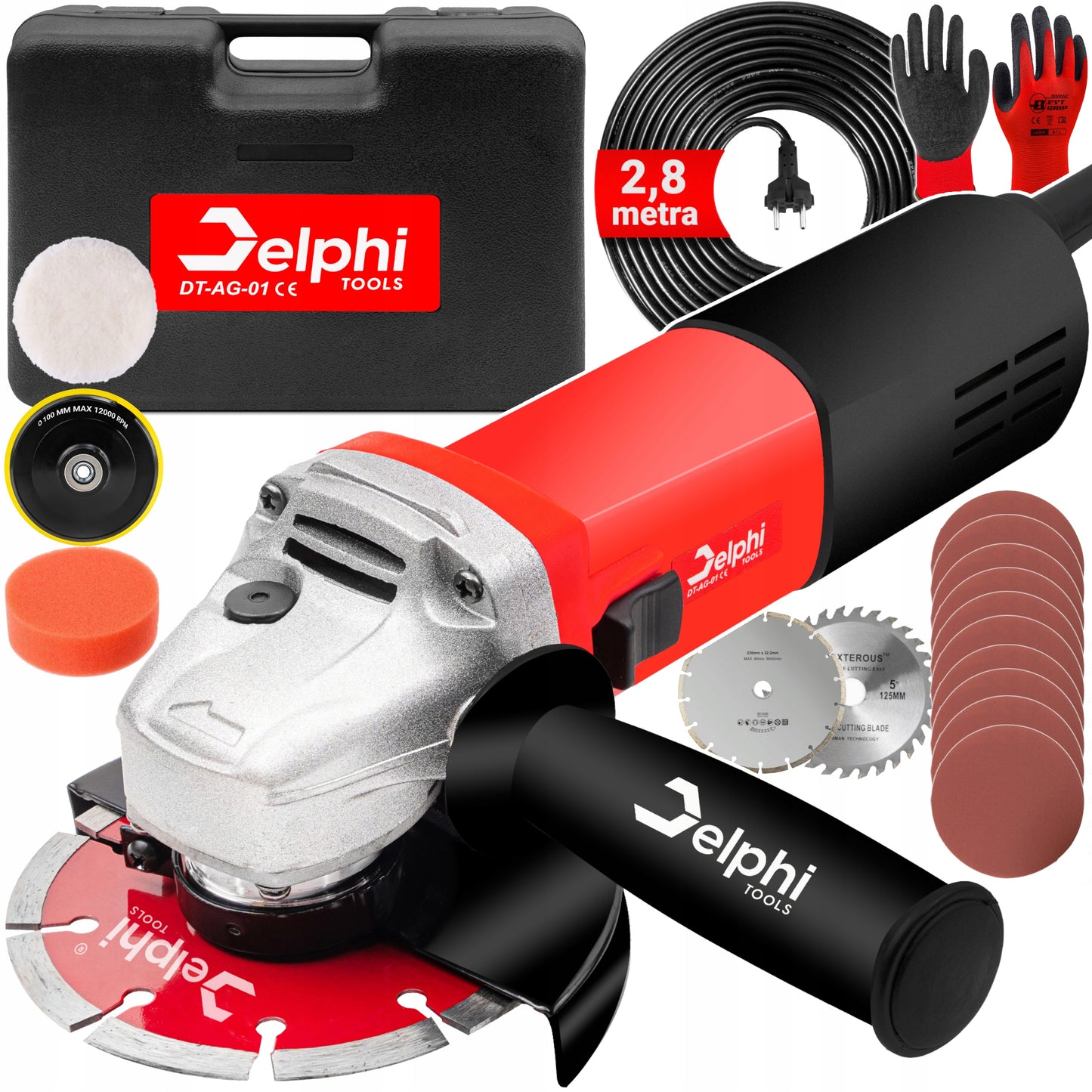 Kampinis šlifuoklis DIAX 1500W 125mm su reguliavimu + diskeliai