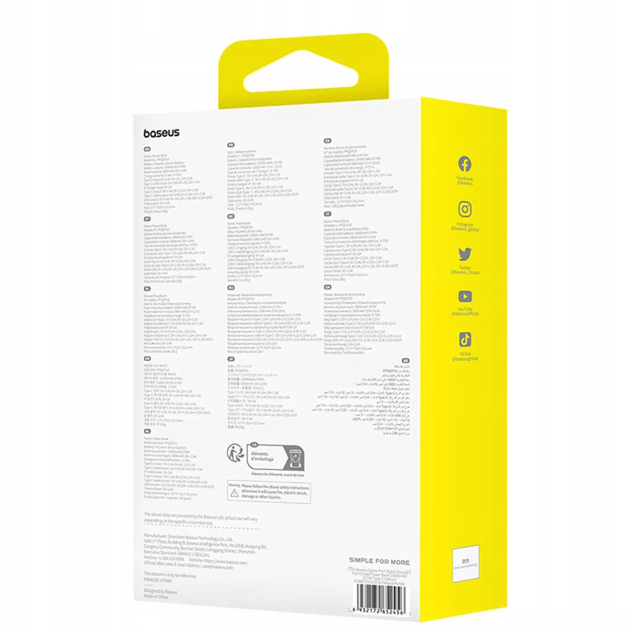 BASEUS GREITAS POWERBANK 10000 mAh 22,5W USB-C USB-A, ĮTAIŠYTAS USB-C KABELIS