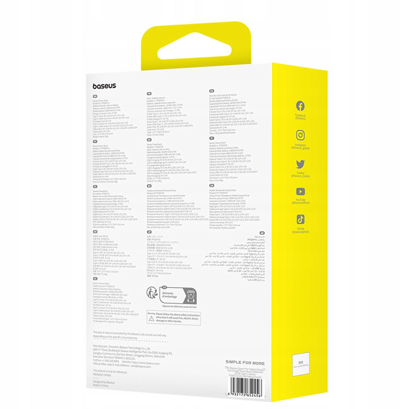 BASEUS GREITAS POWERBANK 10000 mAh 22,5W USB-C USB-A, ĮTAIŠYTAS USB-C KABELIS