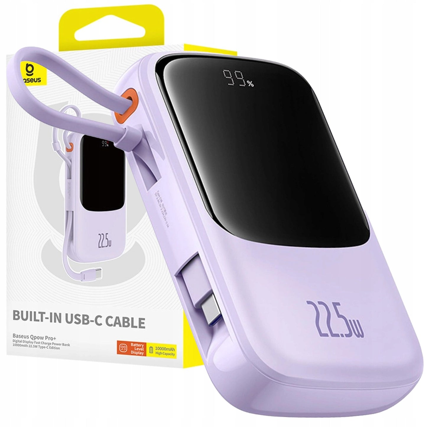 BASEUS GREITAS POWERBANK 10000 mAh 22,5W USB-C USB-A, ĮTAIŠYTAS USB-C KABELIS
