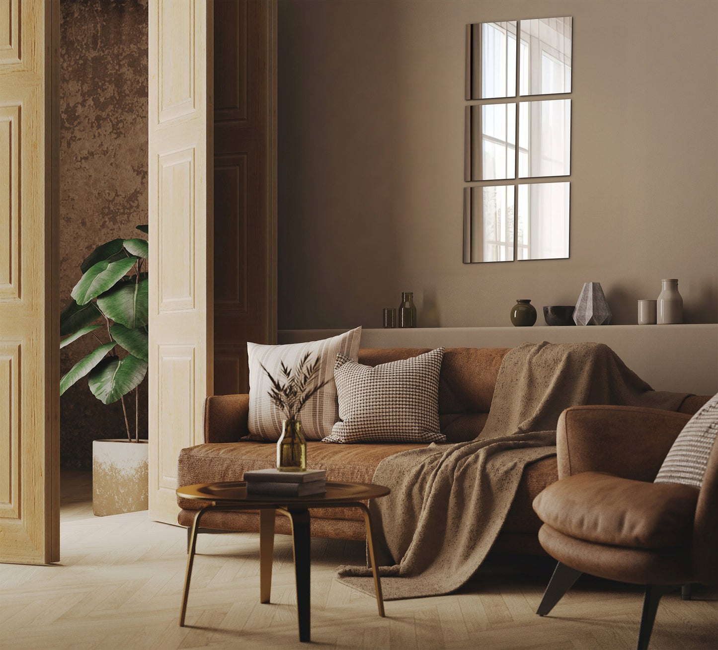 Savaime lipnios veidrodinės plytelės, lipdukai ant sienos, 6 vnt. rinkinys