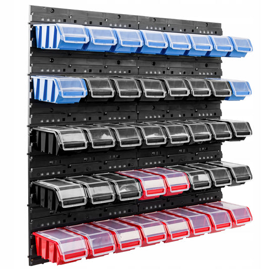 Sienelė įrankių lentyna dirbtuvių 80x80cm + 40 užidaromų dėžučių