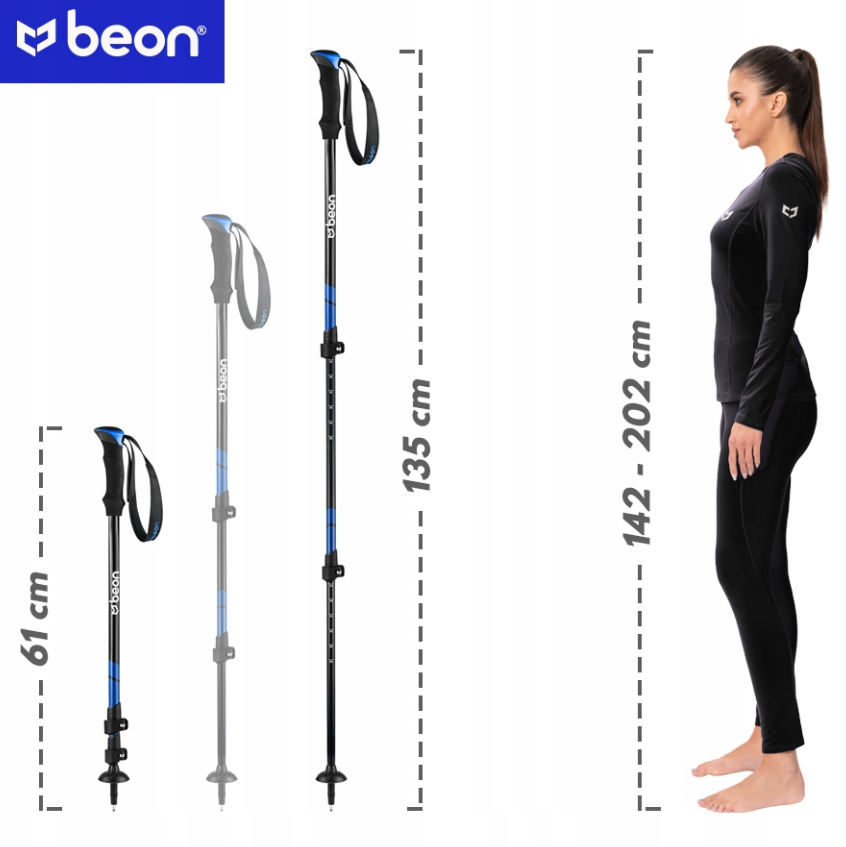 Nordic Walking lazdos 61–135 cm – kompaktinės ir tvirtos