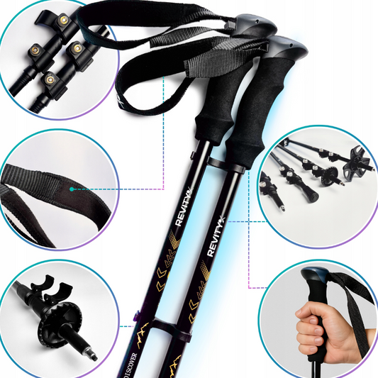 Sulankstomos ir reguliuojamos žygių lazdos "Revity"