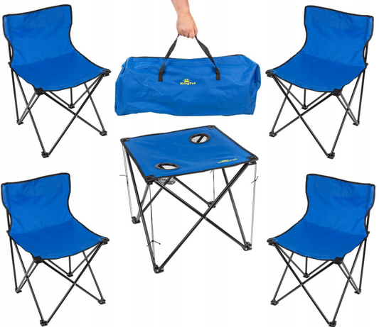 Sulankstomas stalas su 4 kėdėmis – kempingo rinkinys