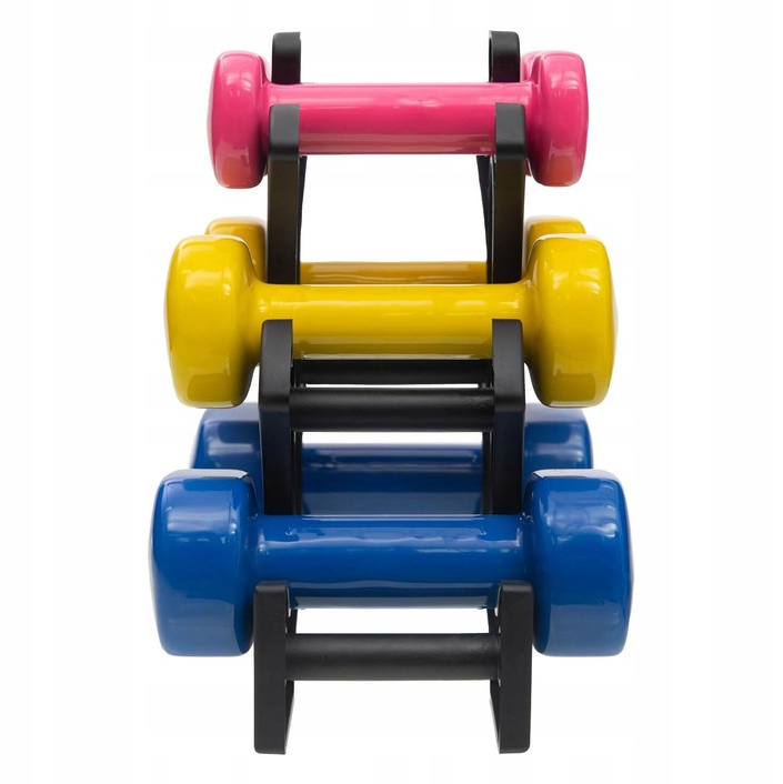 DrFit 12 kg profesionalus hantelių rinkinys (6 vnt.) su stovu