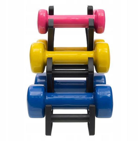 DrFit 12 kg profesionalus hantelių rinkinys (6 vnt.) su stovu