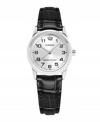 Moteriškas laikrodis "Casio" su juodu odiniu dirželiu