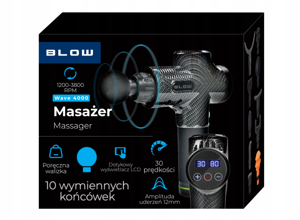 Masažuoklis „Blow Gun PRO“ su 10 antgalių