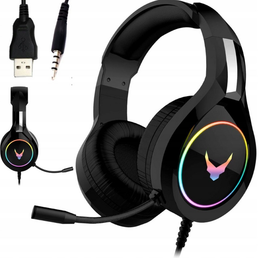 Žaidimų ausinės su mikrofonu ir RGB apšvietimu