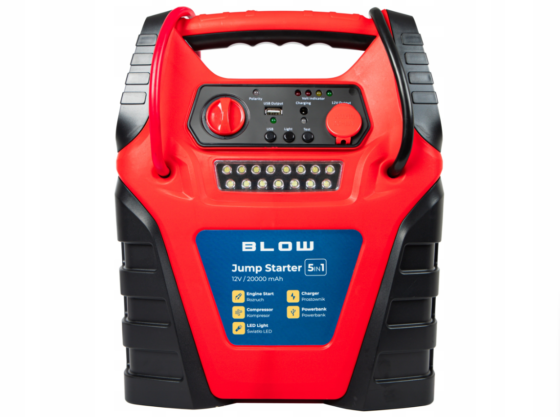 Automobilio užvedėjas su kompresoriumi ir LED žibintu