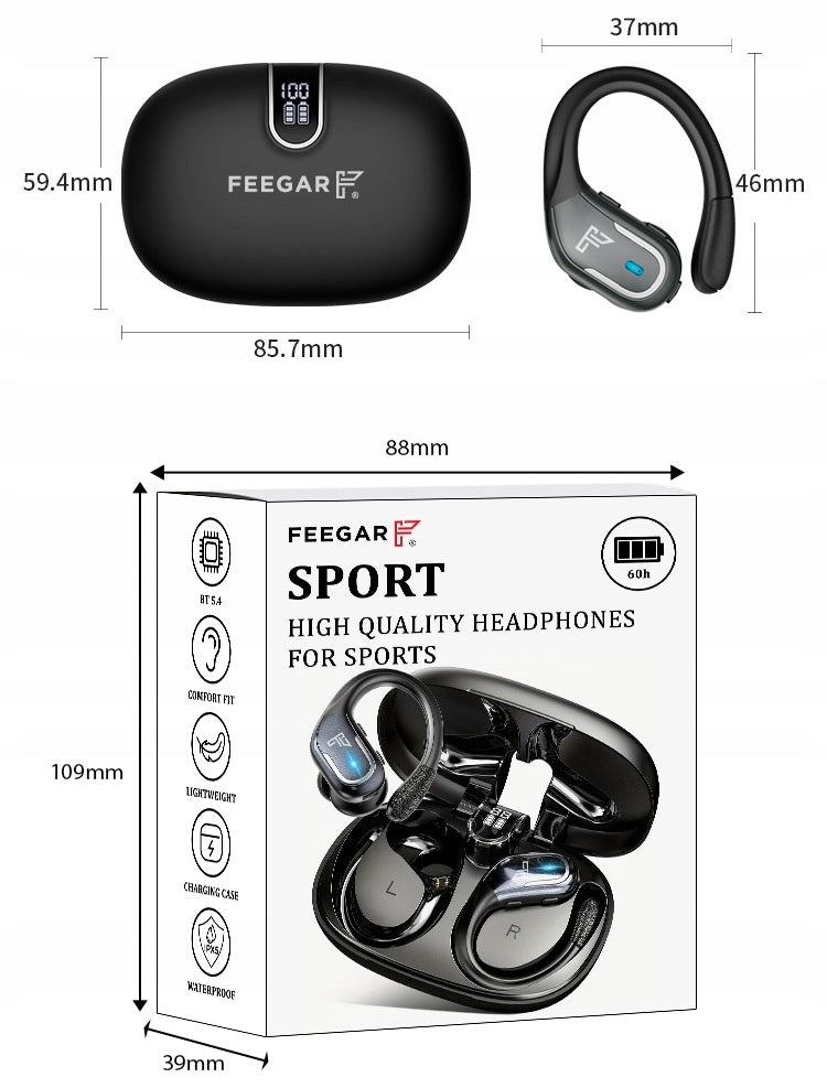 Belaidės ausinės FEEGAR SPORT Bluetooth 5.4 Baterija 70H Ausyse esančios IPX5