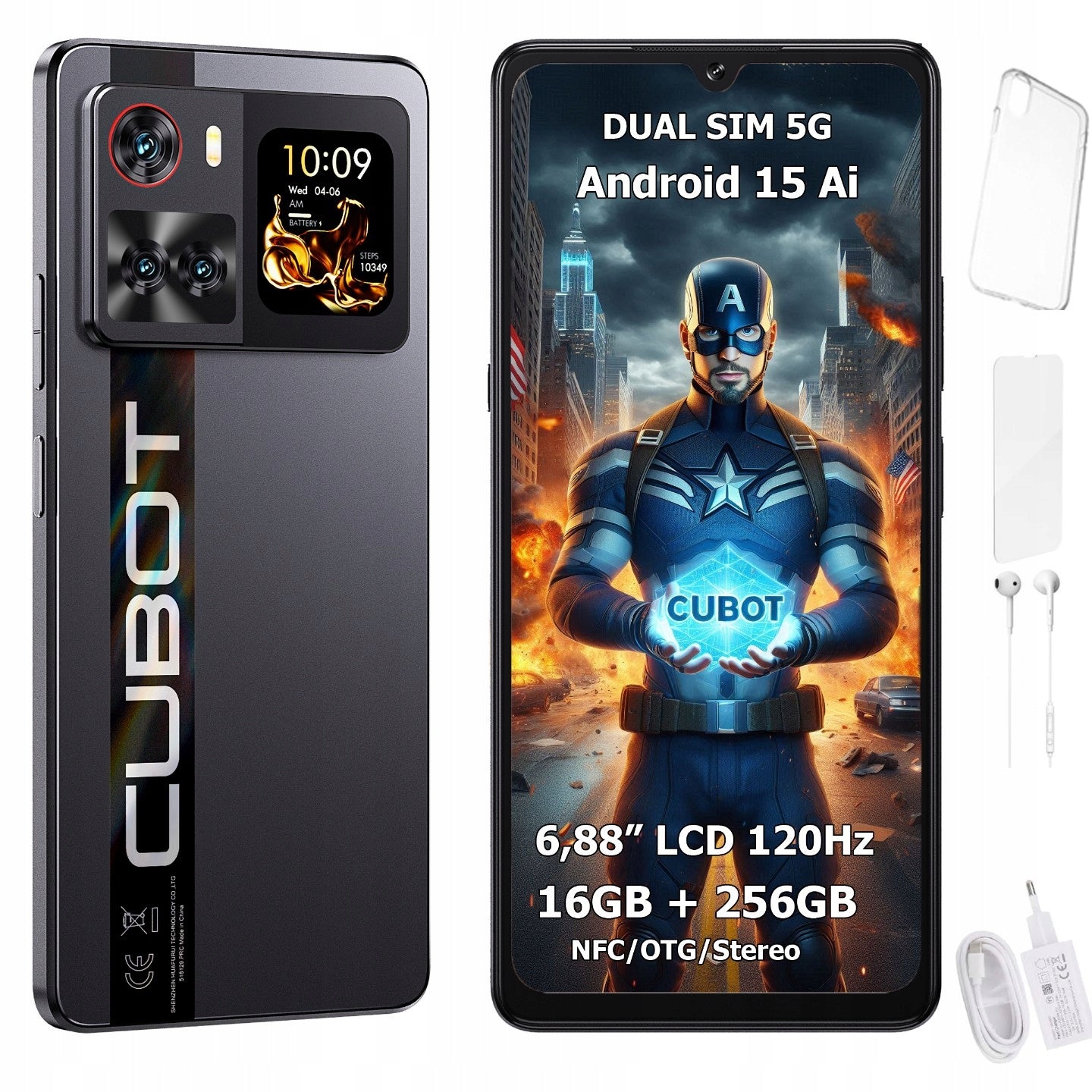 Išmanusis telefonas Cubot X100 5G Dual SIM 16/256GB Android 15 su dviem ekranais + dėklas