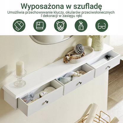 SoBuy Baltos sienos pakabinama lentyna su 3 stalčiais svetainei FRG43-L-W