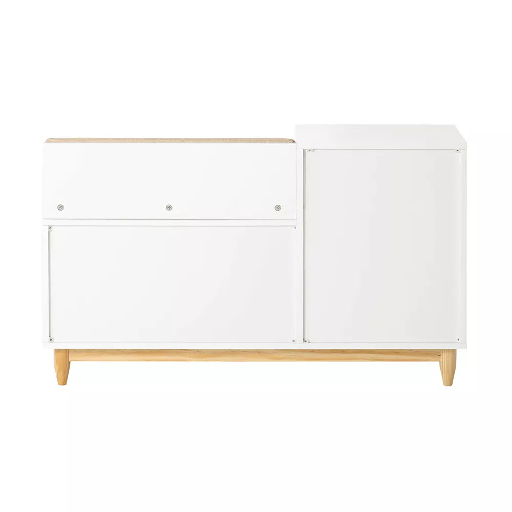 SoBuy Baltas batų stovas su suoliuku, lentyna, sėdimoji vieta, smėlio spalvos FSR128-W