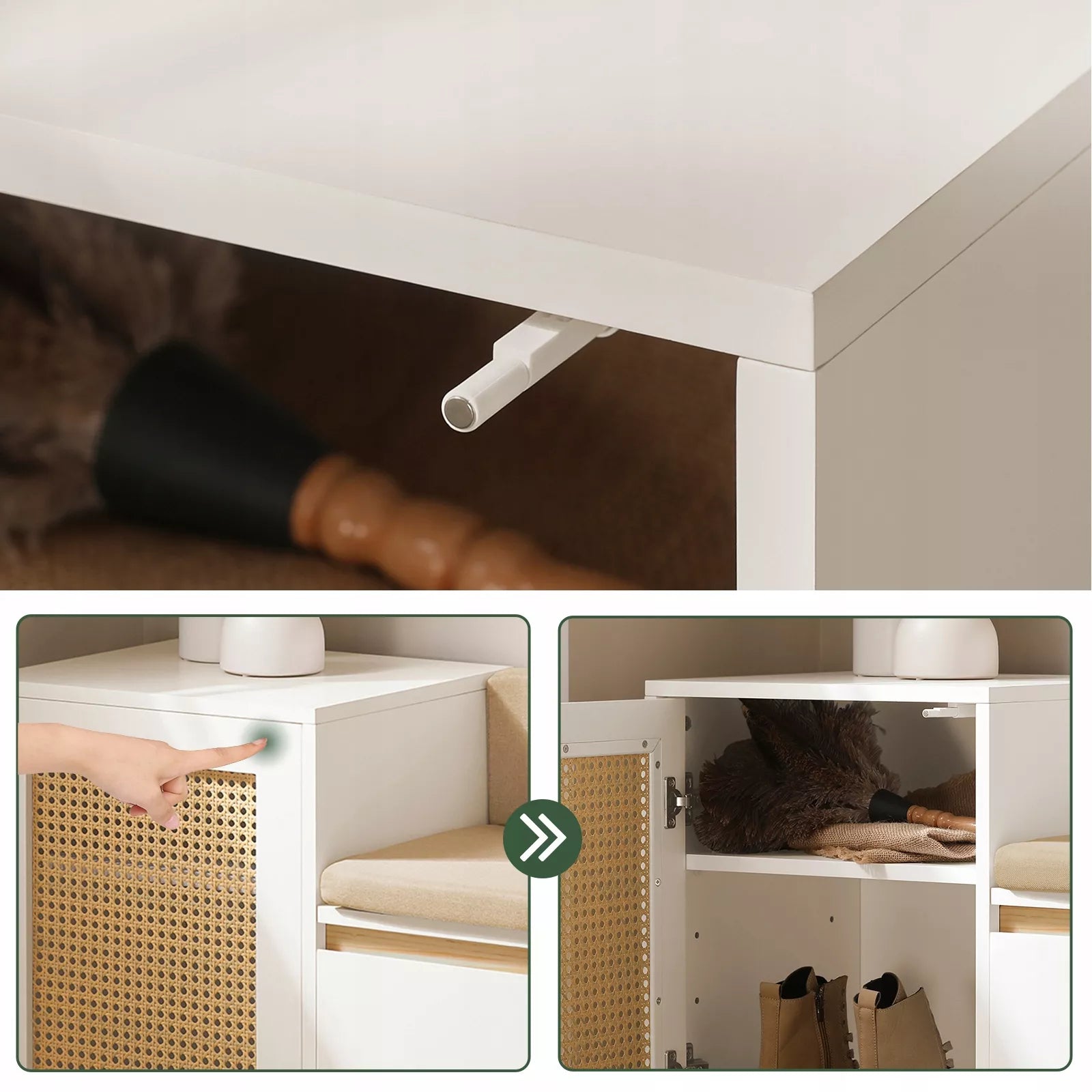 SoBuy Baltas batų stovas su suoliuku, lentyna, sėdimoji vieta, smėlio spalvos FSR128-W