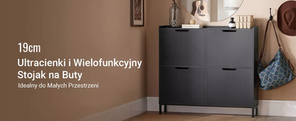 SoBuy Juoda batų spintelė Lentyna prieškambariui su 4 durelėmis FSR100-SCH
