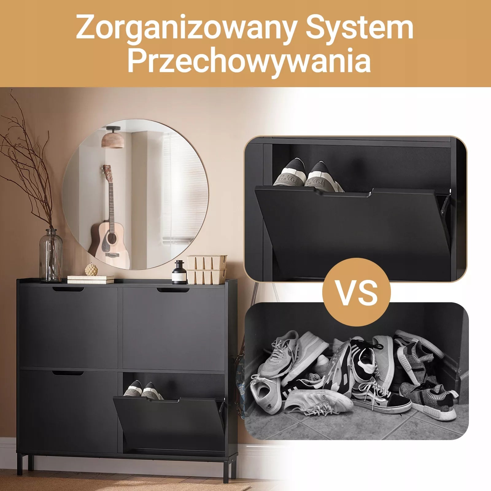 SoBuy Juoda batų spintelė Lentyna prieškambariui su 4 durelėmis FSR100-SCH