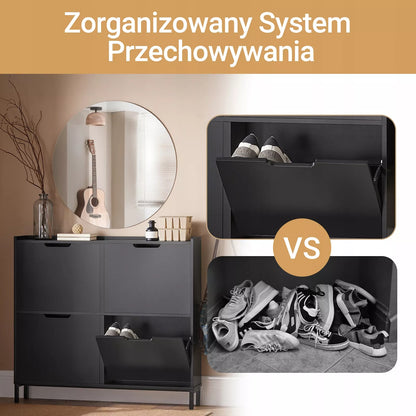SoBuy Juoda batų spintelė Lentyna prieškambariui su 4 durelėmis FSR100-SCH