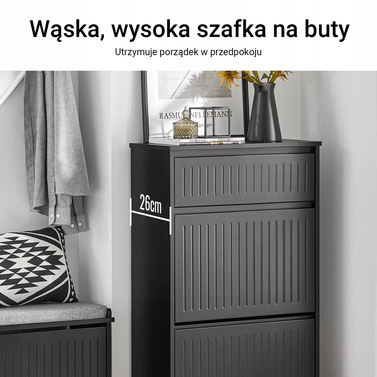 SoBuy Juoda batų spintelė su stalčiumi prieškambariui FSR165-SCH