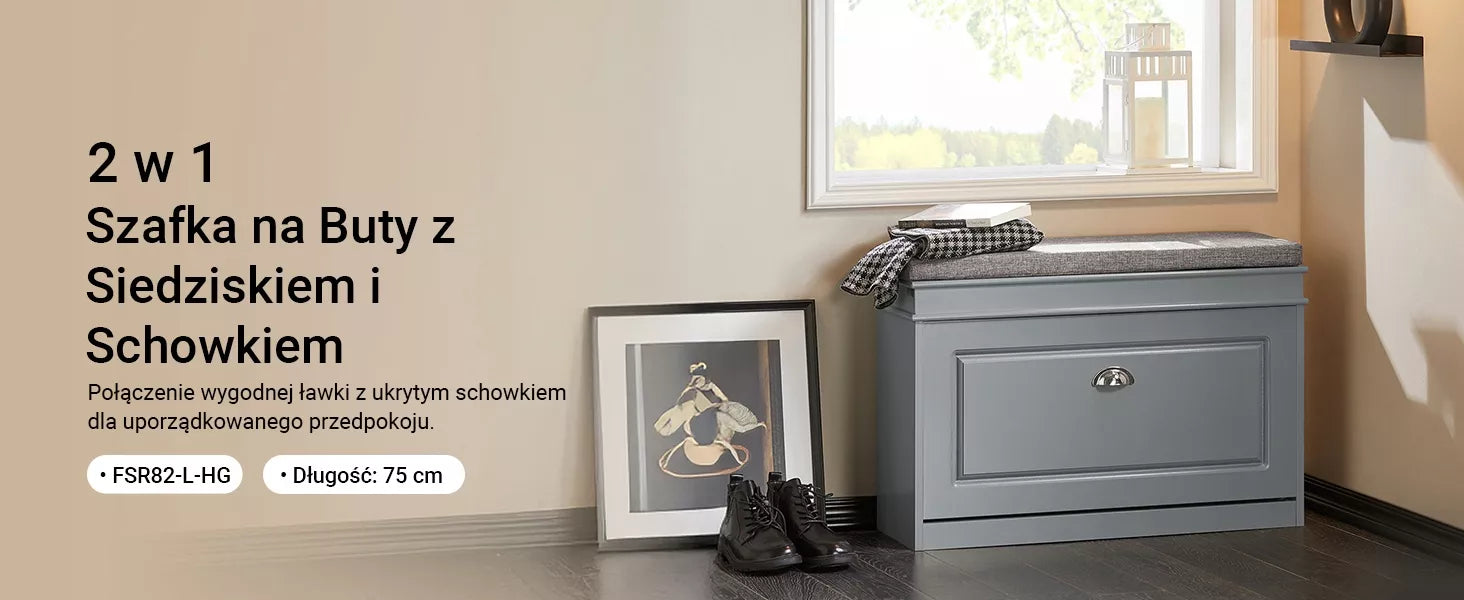 SoBuy Batų suoliukas su pilka sėdyne Spinta prieškambariui FSR82-L-HG