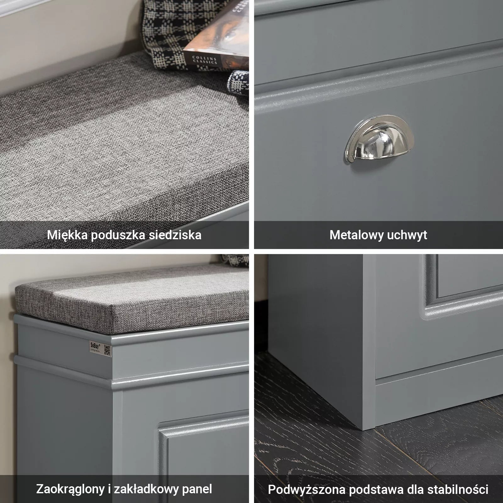 SoBuy Batų suoliukas su pilka sėdyne Spinta prieškambariui FSR82-L-HG