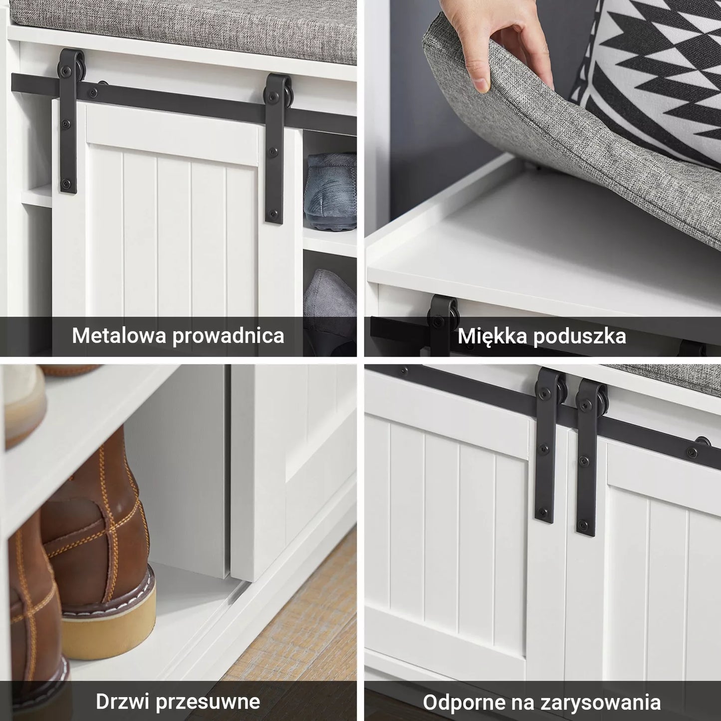 SoBuy suolas su sėdyne Batų spintelė su 3 stumdomomis durimis FSR133-W