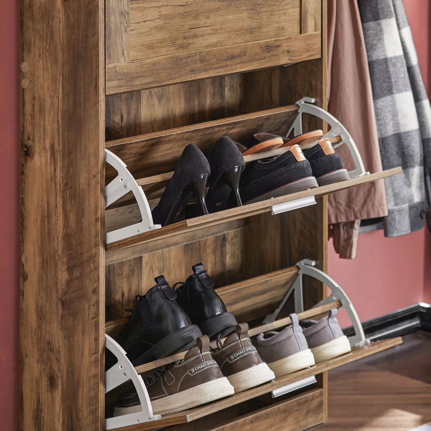 SoBuy Batų spintelė Stovas su 3 atverčiamomis durelėmis Loft prieškambariui FSR137-L-F
