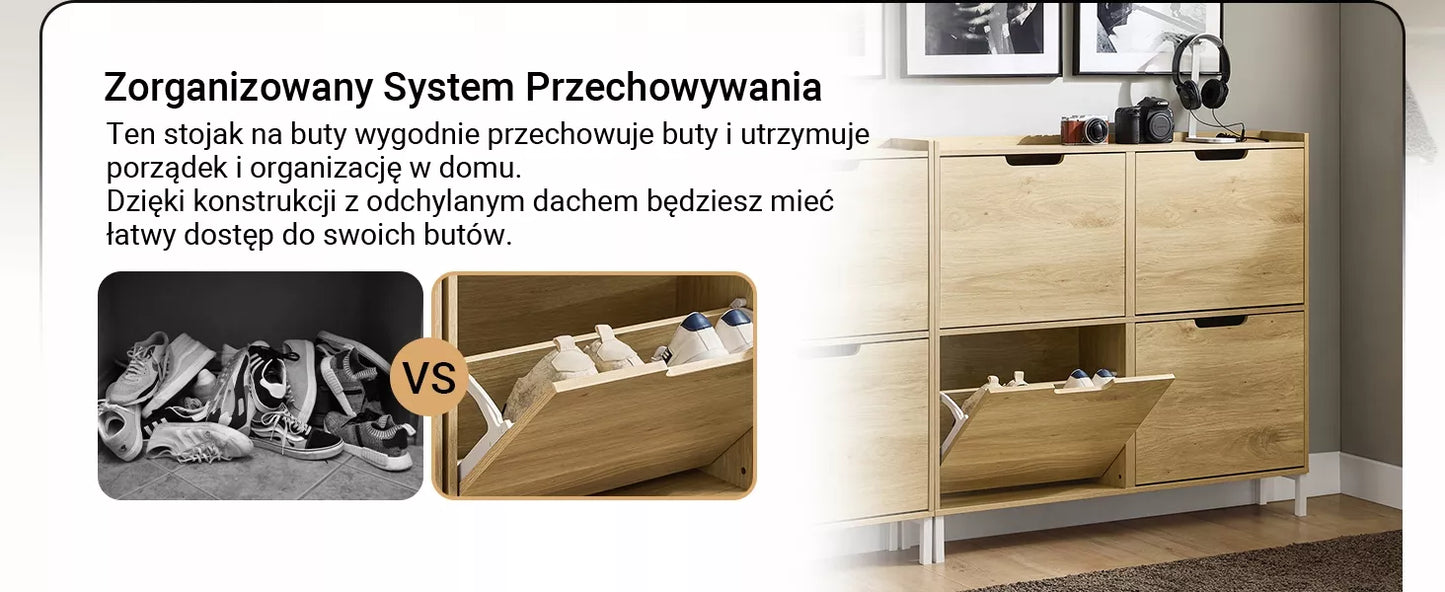 SoBuy Batų spintelė su 4 durelėmis ąžuolo spalvos komoda prieškambariui FSR100-N