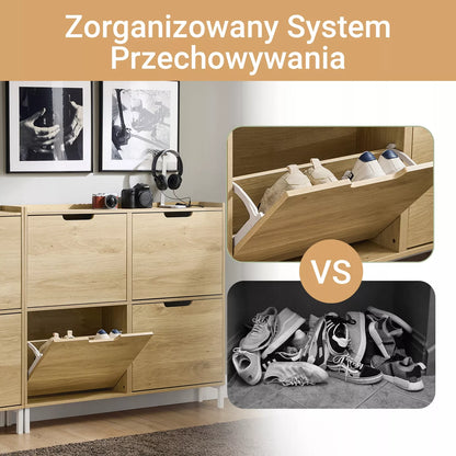 SoBuy Batų spintelė su 4 durelėmis ąžuolo spalvos komoda prieškambariui FSR100-N