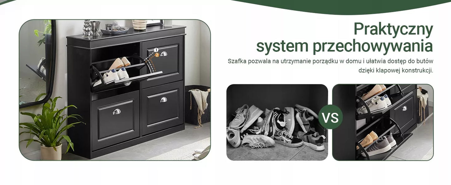 SoBuy Batų spintelė su 4 atlenkiamomis durelėmis Juoda Stovas Lentyna-Organizatorius FSR79-SCH