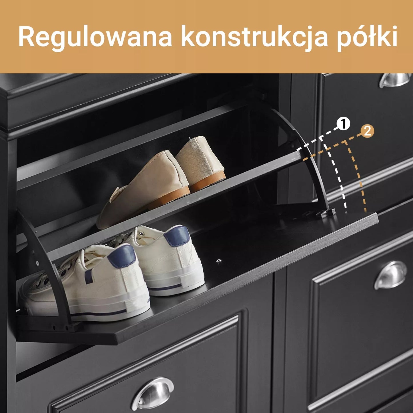SoBuy Batų spintelė su 4 atlenkiamomis durelėmis Juoda Stovas Lentyna-Organizatorius FSR79-SCH