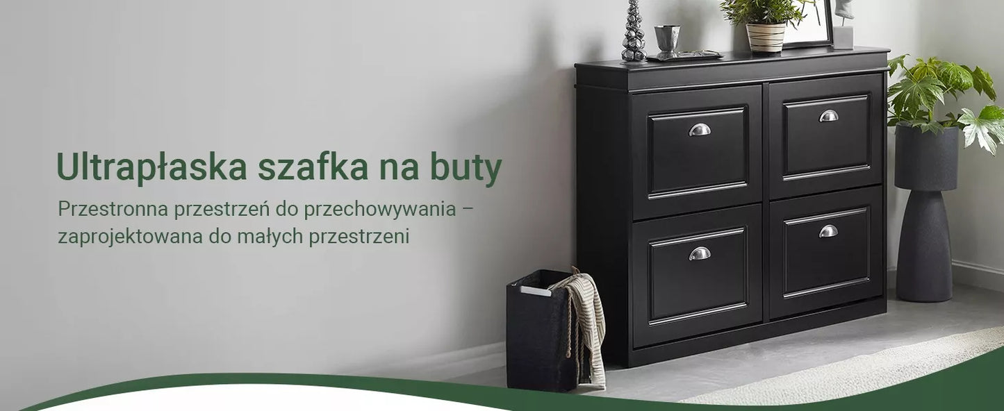 SoBuy Batų spintelė su 4 atlenkiamomis durelėmis Juoda Stovas Lentyna-Organizatorius FSR79-SCH