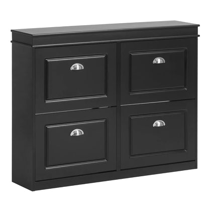 SoBuy Batų spintelė su 4 atlenkiamomis durelėmis Juoda Stovas Lentyna-Organizatorius FSR79-SCH