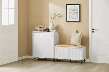SoBuy Batų spintelė su sėdyne ir stumdomomis durelėmis FSR116-W