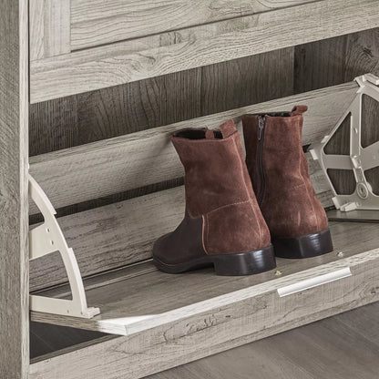 SoBuy Batų spintelė 2 durų pilka komoda su atverčiamomis durelėmis FSR137-HG