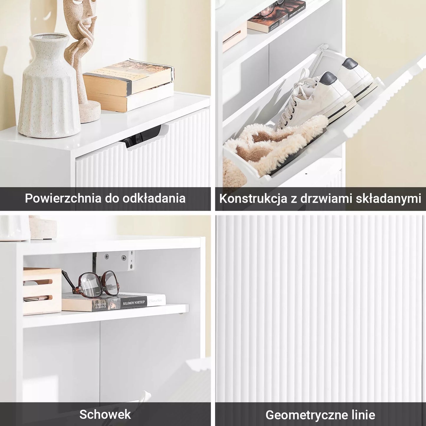 SoBuy Batų spintelė 2 atvartų drabužinė, sieninis organizatorius, balta FSR204-W