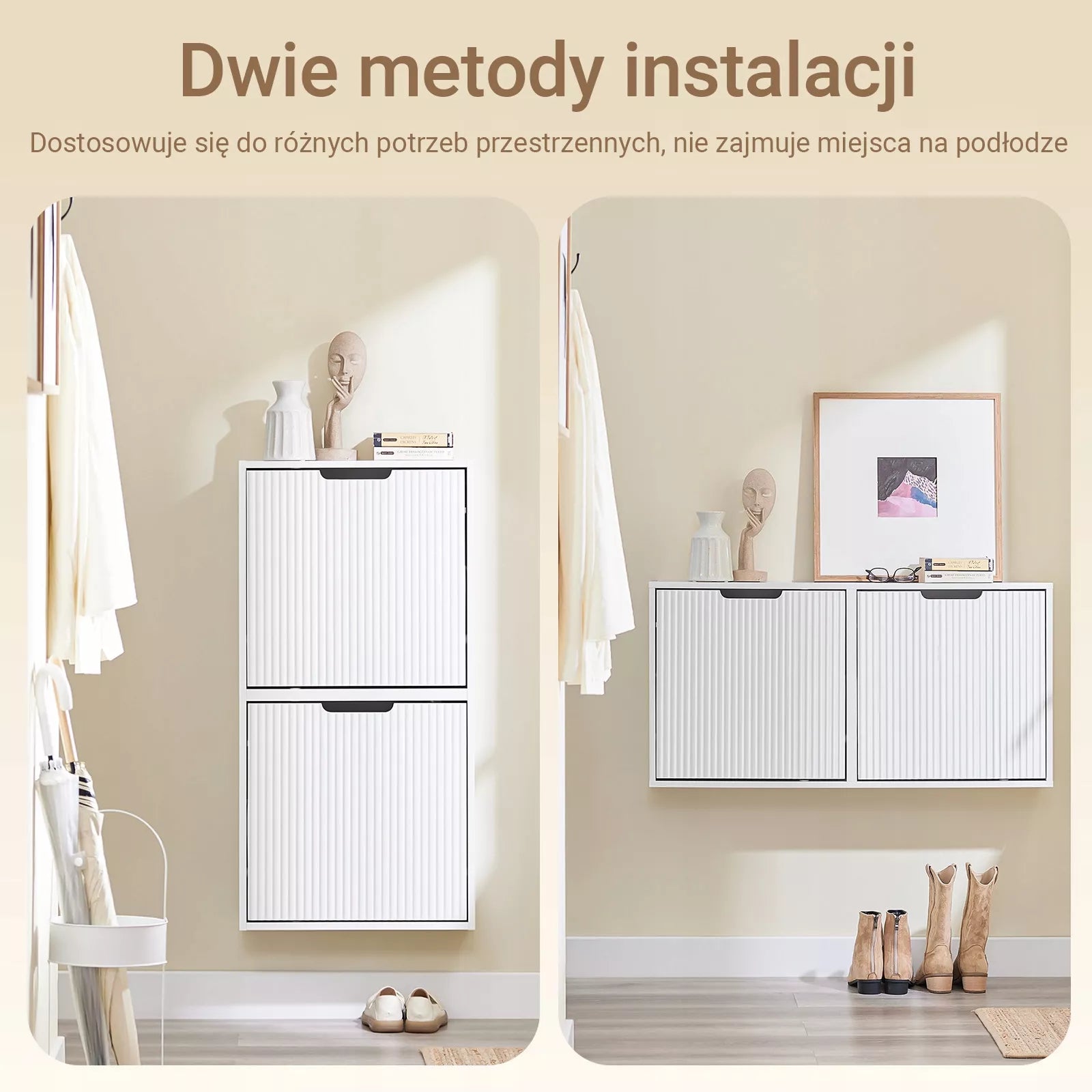 SoBuy Batų spintelė 2 atvartų drabužinė, sieninis organizatorius, balta FSR204-W