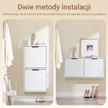 SoBuy Batų spintelė 2 atvartų drabužinė, sieninis organizatorius, balta FSR204-W