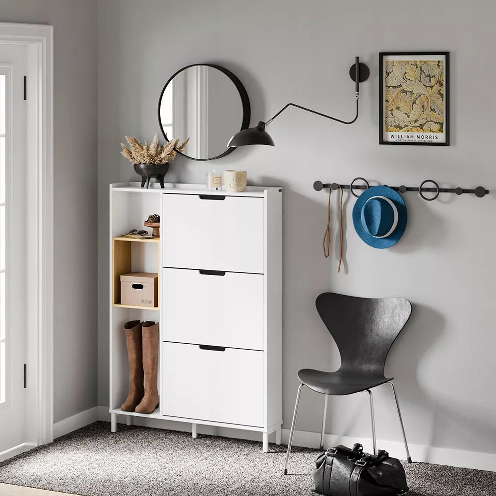 SoBuy Batų spintelė, 90,2x129,6x19,1 cm, Balta, MDF plokštė, FSR209-WN