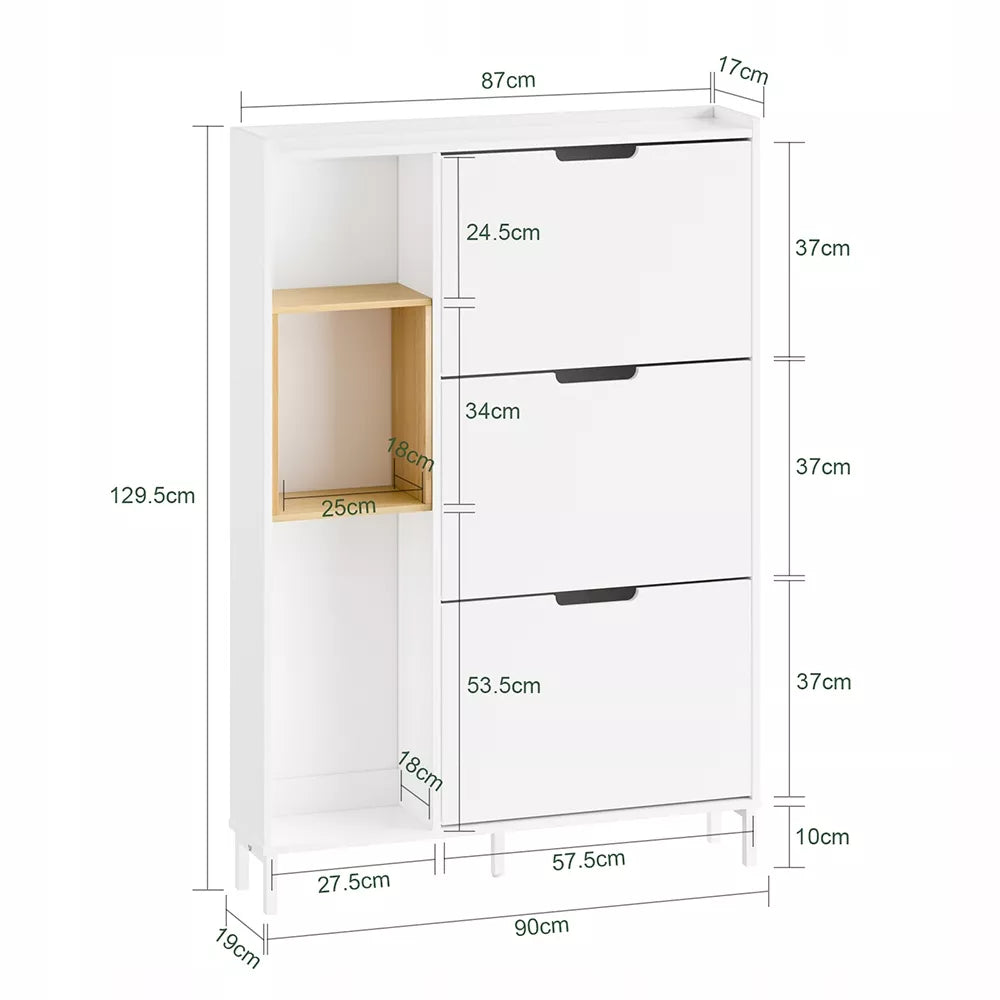 SoBuy Batų spintelė, 90,2x129,6x19,1 cm, Balta, MDF plokštė, FSR209-WN